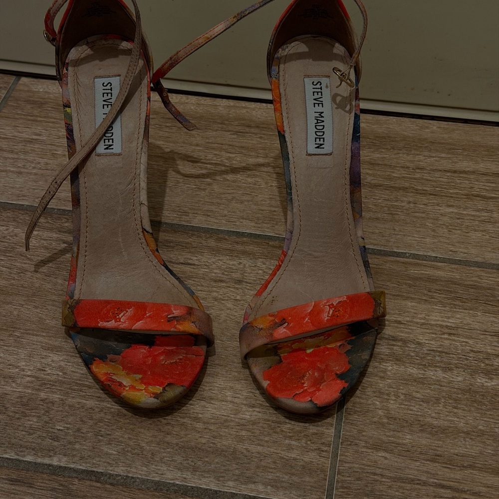 Steve Madden Floral Orange Open-Toe Ankle-Strap Heels